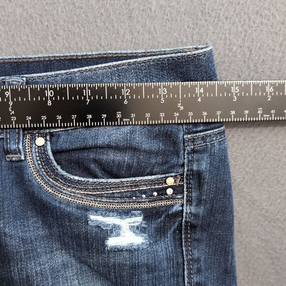 WHBM Women 0R Noir Dark Wash Low Rise Slim Ankle Distressed Jeans - Picture 13 of 13